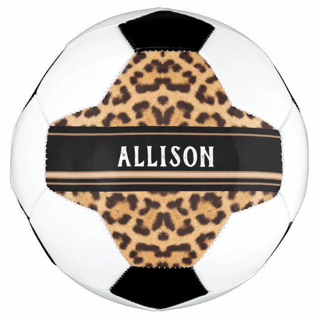 Leopard Print Animal Spots Chic Personalized Soccer Ball (Front)