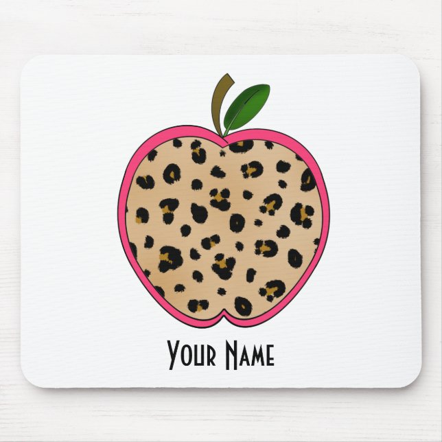 Leopard Print Apple Teacher Mouse Pad (Front)