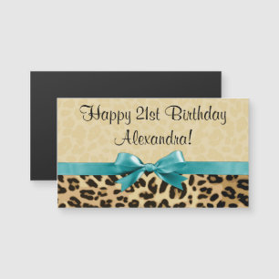 Leopard Print Aqua Blue Bow Girls Womens Birthday