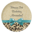 Leopard Print Aqua Blue Bow Girls Womens Birthday