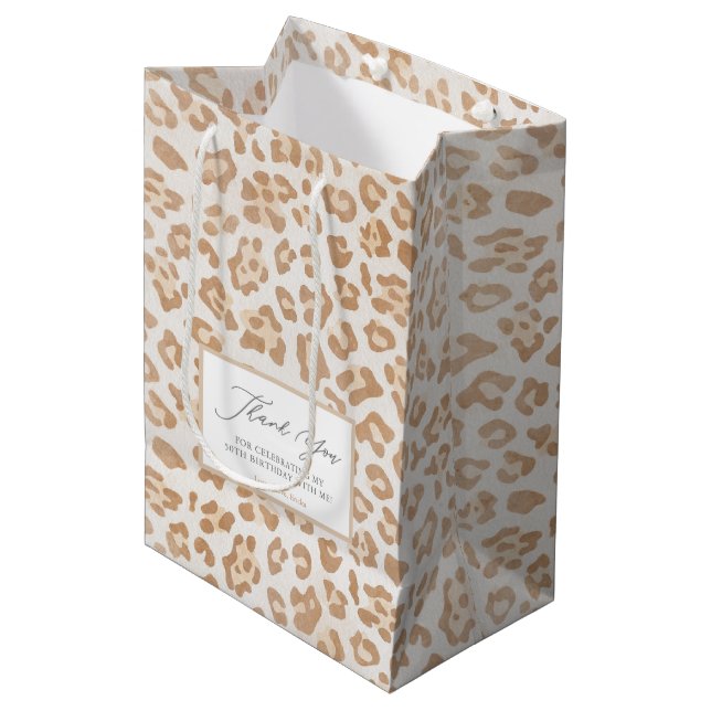Leopard Print Bachelorette or Birthday Thank You Medium Gift Bag (Front Angled)