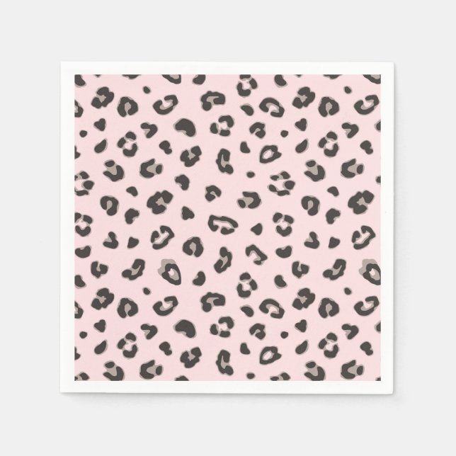 Leopard Print Black and Grey on Pink Paper Napkin (Front)