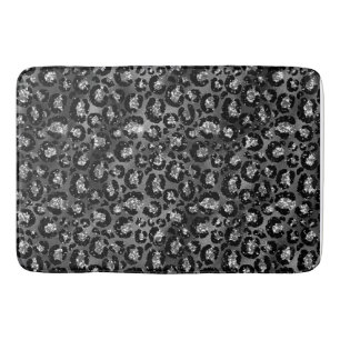 Leopard Print Black and Silver Grey Bath Mat