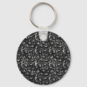 Leopard Print Black and Silver Grey Keychain