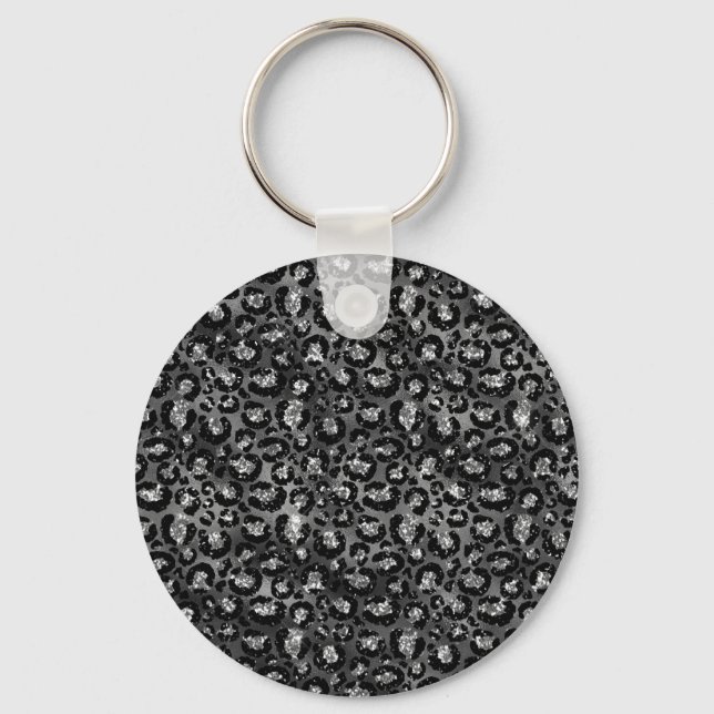 Leopard Print Black and Silver Grey Keychain (Front)