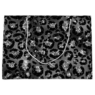 Leopard Print Black and Silver Grey Large Gift Bag