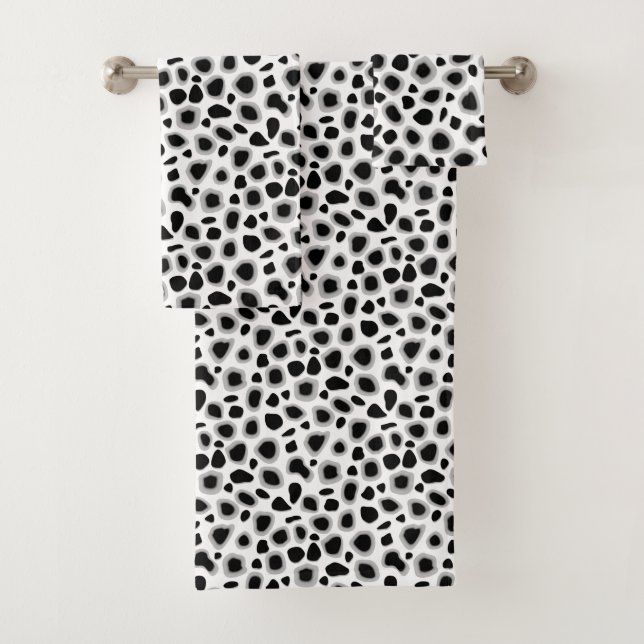 Leopard Print, Black and White Bath Towel Set (Insitu)