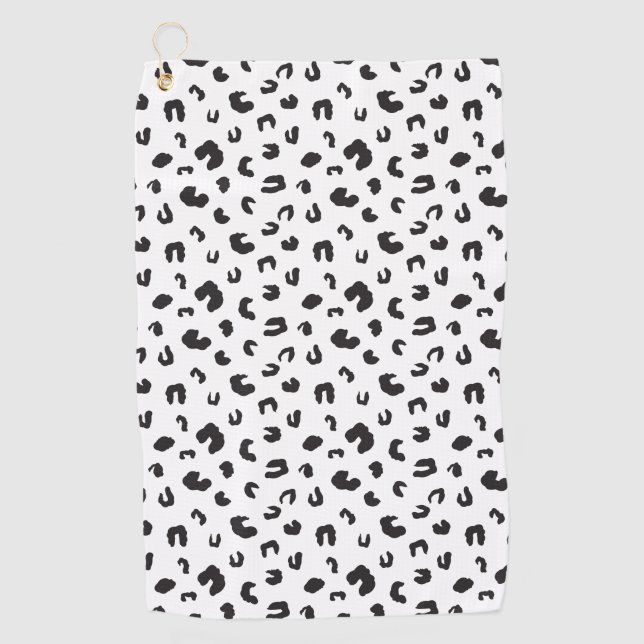 Leopard Print Black and White Golf Towel (Front)