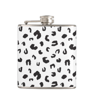 Leopard Print Black and White Hip Flask