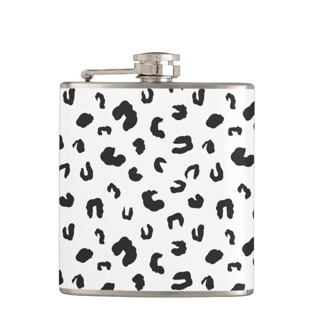 Leopard Print Black and White Hip Flask (Front)
