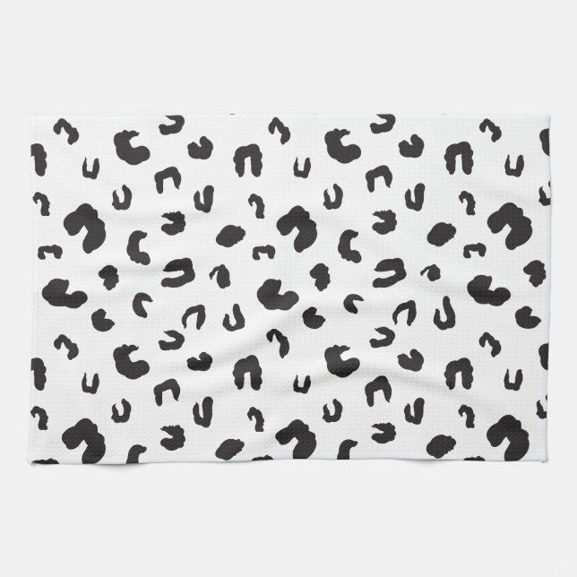 Leopard Print Black and White Kitchen Towel (Horizontal)