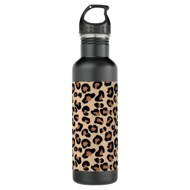 Leopard Print, Black, Brown, Rust and Tan 710 Ml Water Bottle (Front)