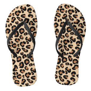 Leopard Print, Black, Brown, Rust and Tan Flip Flops