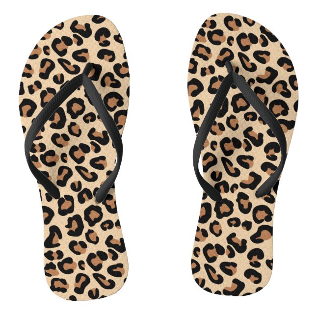 Leopard Print, Black, Brown, Rust and Tan Flip Flops (Footbed)
