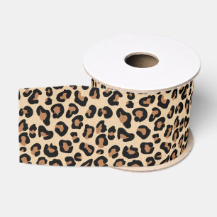 Leopard Print, Black, Brown, Rust and Tan Grosgrain Ribbon