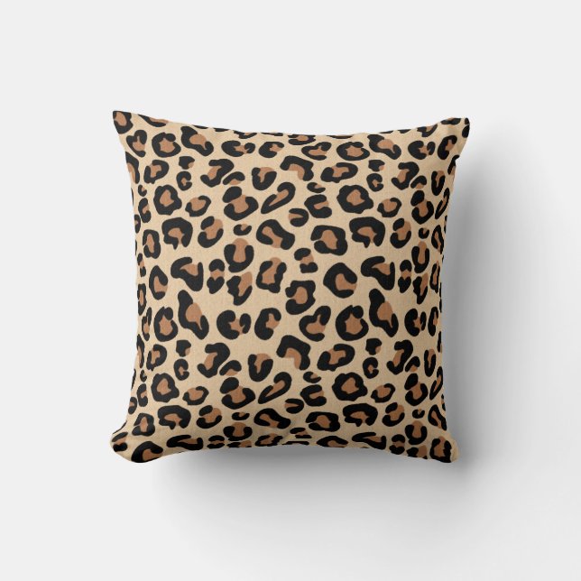 Leopard Print, Black, Brown, Rust and Tan Throw Pillow (Front)