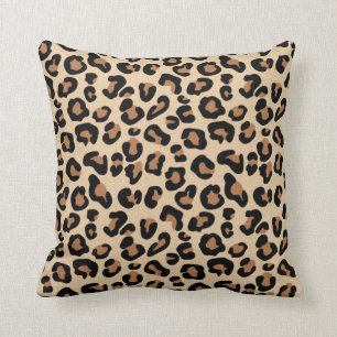 Leopard Print, Black, Brown, Rust and Tan Throw Pillow