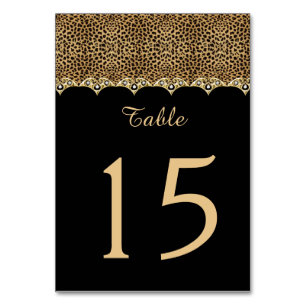 Leopard Print Black Gold and Diamonds Table Cards