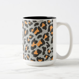 Leopard Print Black, Grey, Orange Two-Tone Coffee Mug