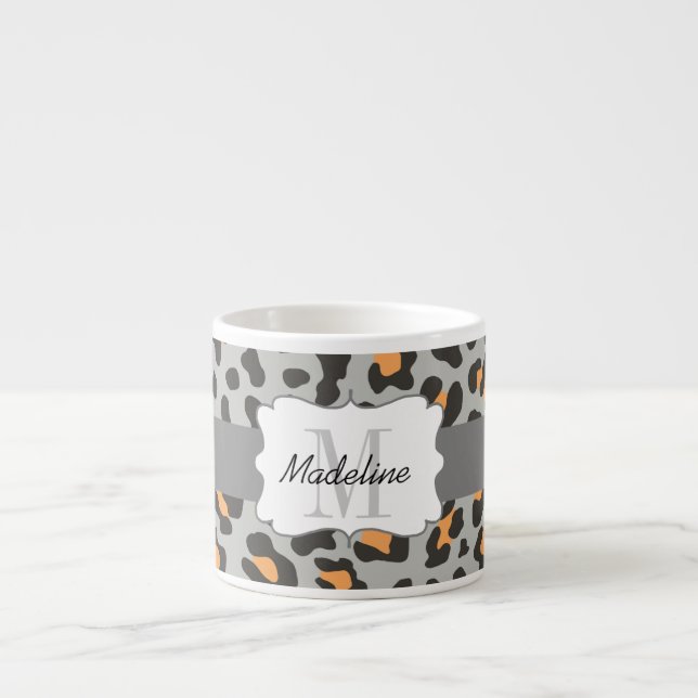 Leopard Print Black Orange Grey Espresso Mug (Front)