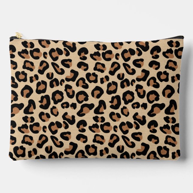 Leopard Print, Black, Rust and Tan Accessory Pouch (Front)