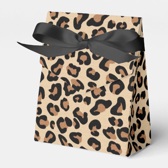 Leopard Print, Black, Rust and Tan Favor Box (Front Side)