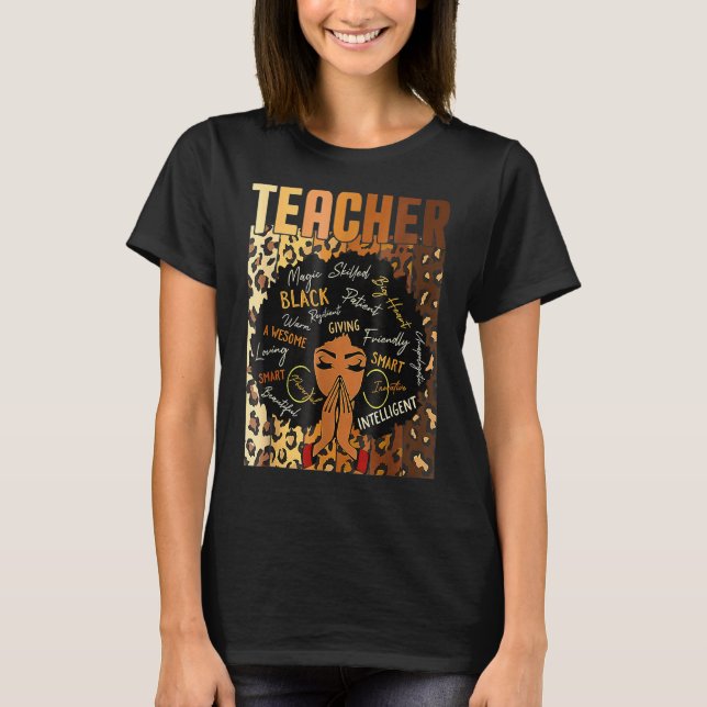 Leopard Print Black Smart Teacher Afro Love Melani T-Shirt (Front)