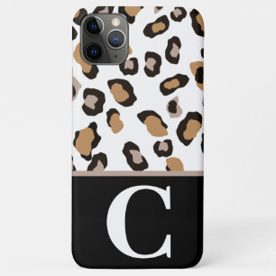 Leopard Print, Black, White,Tan Colorblock Initial iPhone 11 Pro Max Case