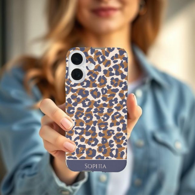 Leopard Print-Blue and Brown- iPhone 16 Case (Leopard Print-Blue and Brown- Case-Mate iPhone Case )