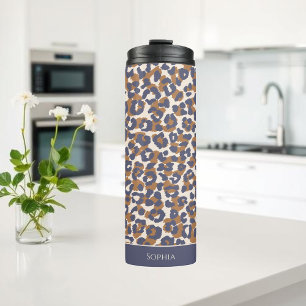 Leopard Print-Blue and Brown- Thermal Tumbler