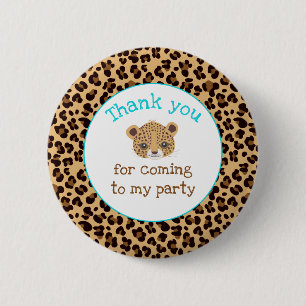 Leopard Print Blue Quatre foil 'Thank you' 2 Inch Round Button