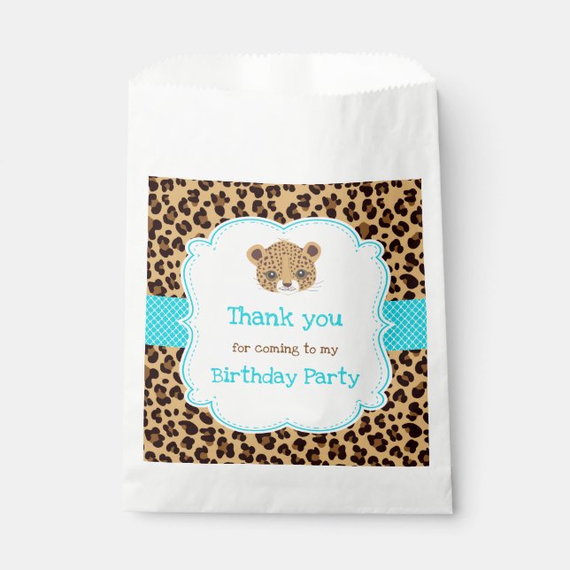 Leopard Print Blue Quatrefoil  Birthday Party Favour Bag (Front)