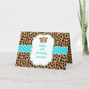 Leopard Print Blue Quatrefoil Card