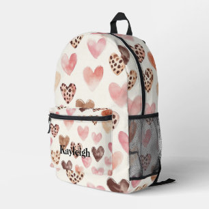 Leopard print Blush Pink Cream Hearts Printed Backpack