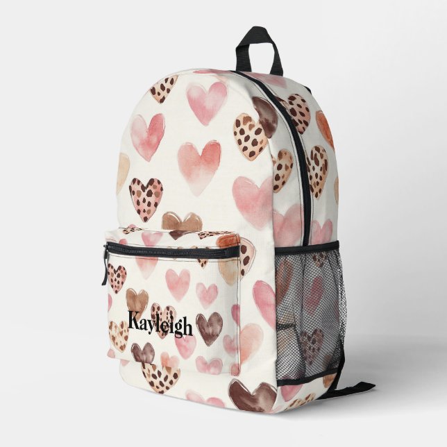 Leopard print Blush Pink Cream Hearts   Printed Backpack (Back Corner Right)