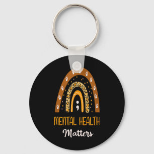 Leopard Print Boho Rainbow For Mental Health Aware Keychain
