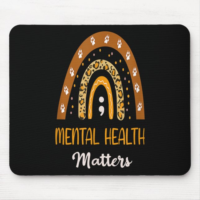 Leopard Print Boho Rainbow For Mental Health Aware Mouse Pad (Front)