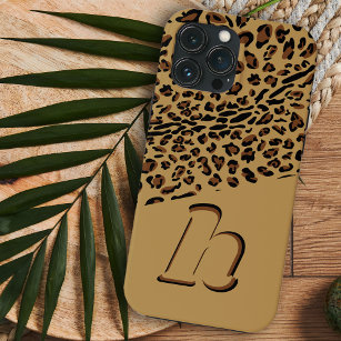 Leopard Print Bold Pop Initial Brown iPhone 13 Pro Max Case