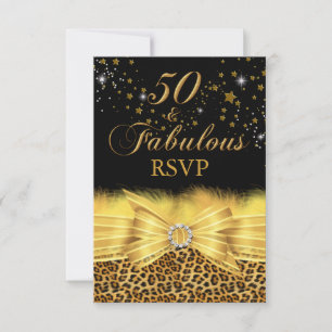 Leopard Print & Bow Gold 50 & Fabulous RSVP Invitation
