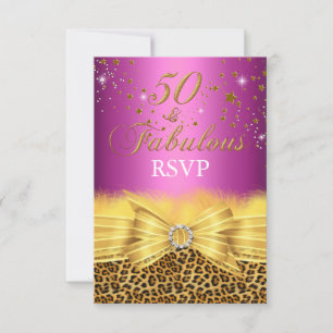 Leopard Print & Bow Pink 50 & Fabulous RSVP Invitation