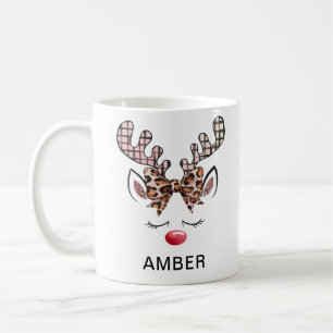 Leopard Print Bow Plaid Antlers Reindeer Coffee Mug