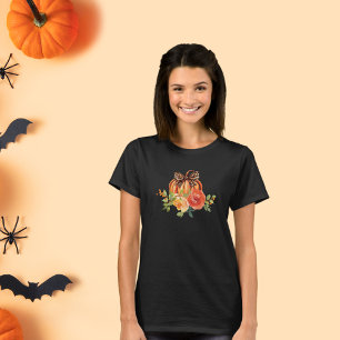 Leopard print Bow pumpkin Fall Floral women T-Shirt