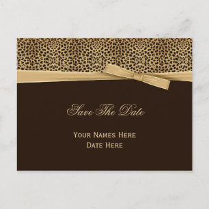 Leopard Print Bow Ribbon Dark Brown Save The Date Announcement Postcard