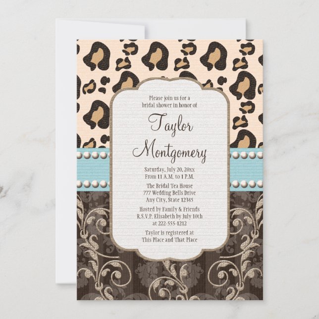 Leopard Print Bridal Shower Invitations Blue (Front)