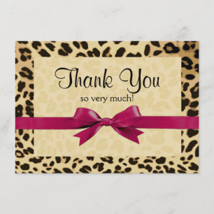 Leopard Print Bright Pink Bow Thank You Note Card