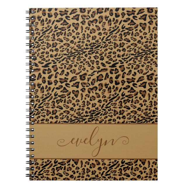 Leopard Print Brown and Black Personalized Notebook (Front)