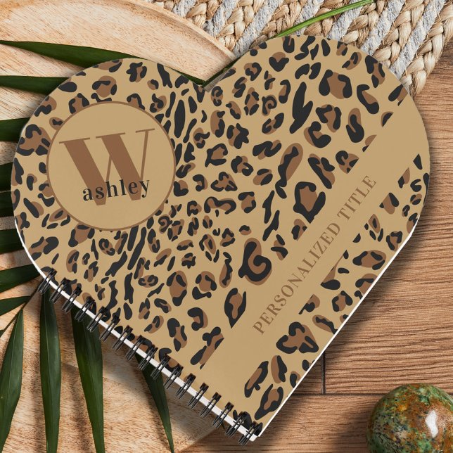 Leopard Print Brown Black Monogrammed Heart Shaped Notebook (Creator Uploaded)