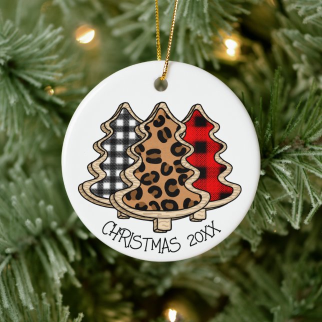 Leopard Print, Buffalo Plaid, Christmas Trees    Ceramic Ornament (Tree)