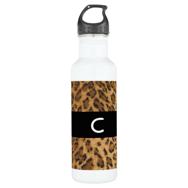 Leopard Print C monogram initials 710 Ml Water Bottle (Front)