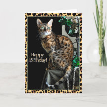 Leopard Print Cat-Themed Birthday Card